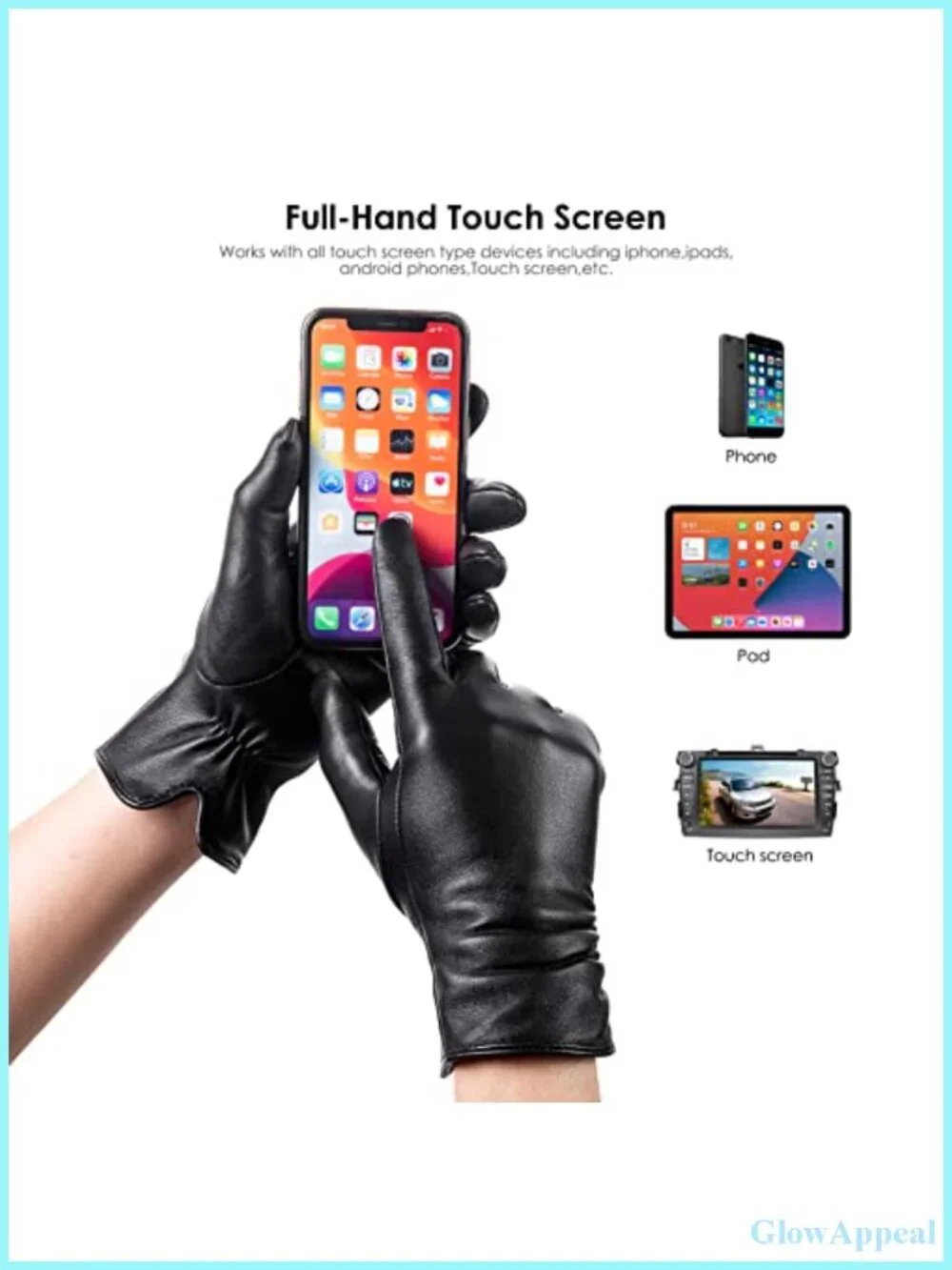 Genuine Sheepskin Leather Warm Gloves with Cashmere Lining Touchscreen Winter